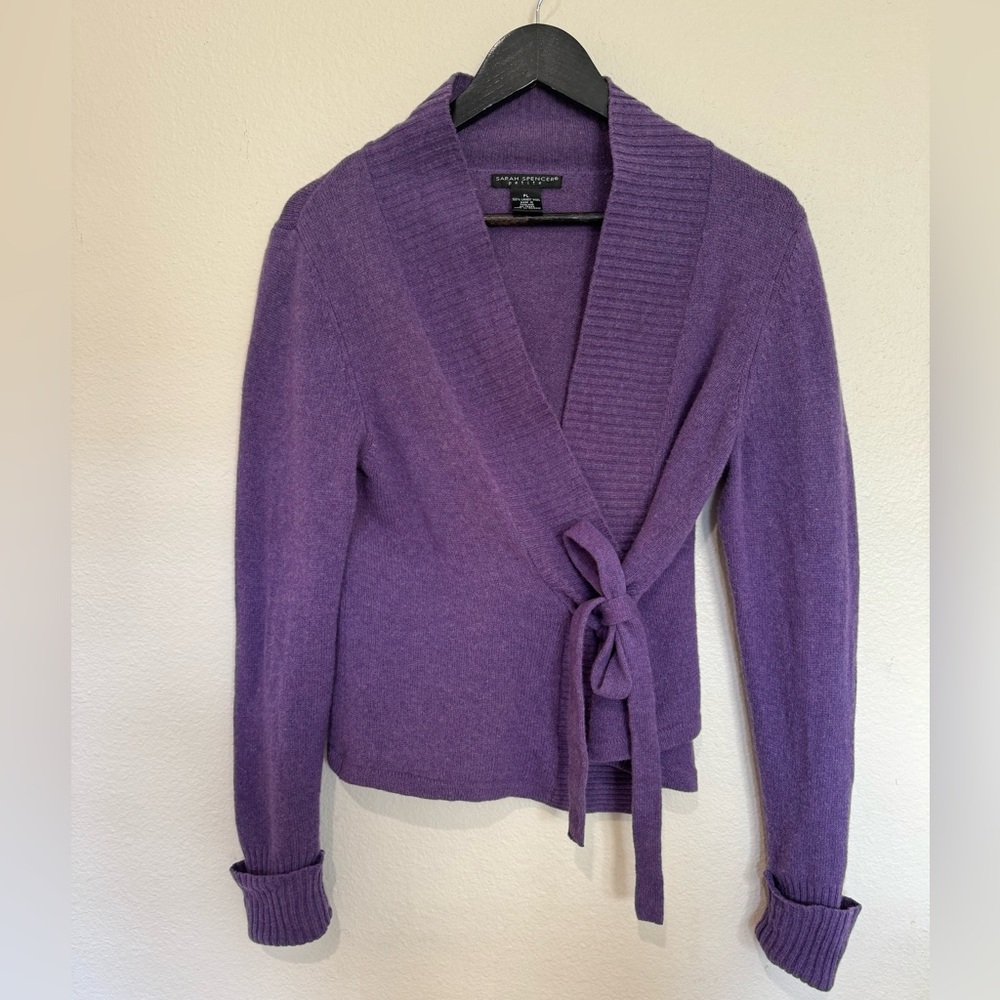 Sarah Spencer Lambswool Purple Wrap Sweater